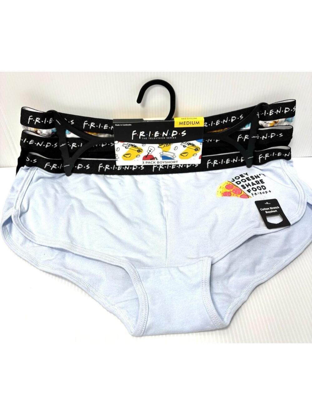 Friends TV Show Boyshorts 3-Pack Cotton Blend Joey Pivot Quotes Medium Women NEW